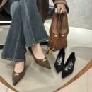 Fashion Metal Buckle Pointed-Toe Shoes Retro Slim-Heel Mid-Heel Commuter Shoes