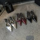 Multi-Color Retro Fashion Pointed-Toe Open-Back Sandals Metal Buckle Stiletto Party Heels