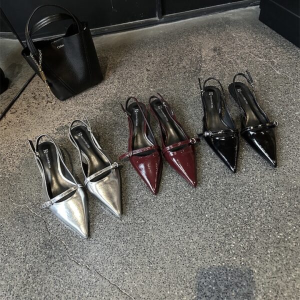 Multi-Color Retro Fashion Pointed-Toe Open-Back Sandals Metal Buckle Stiletto Party Heels