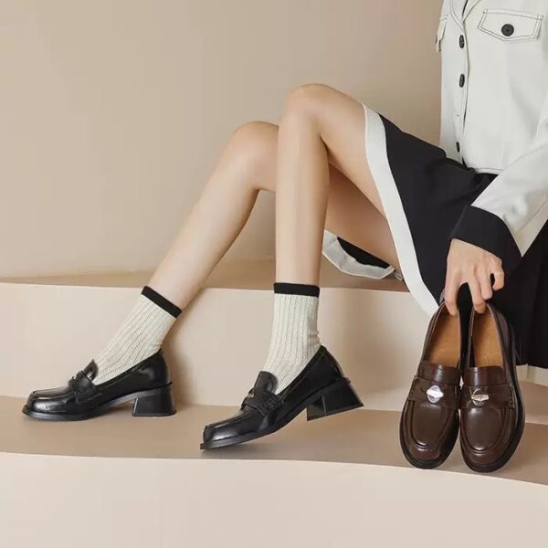 New Vintage Mid-Heel 5CM Height-Boosting Genuine Leather Loafers