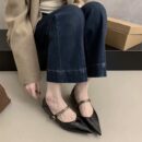 Multi-color Metal Chain-Detail Pointed-Toe Flats Retro Low-Cut Low-Heel Commuter Shoes for Women