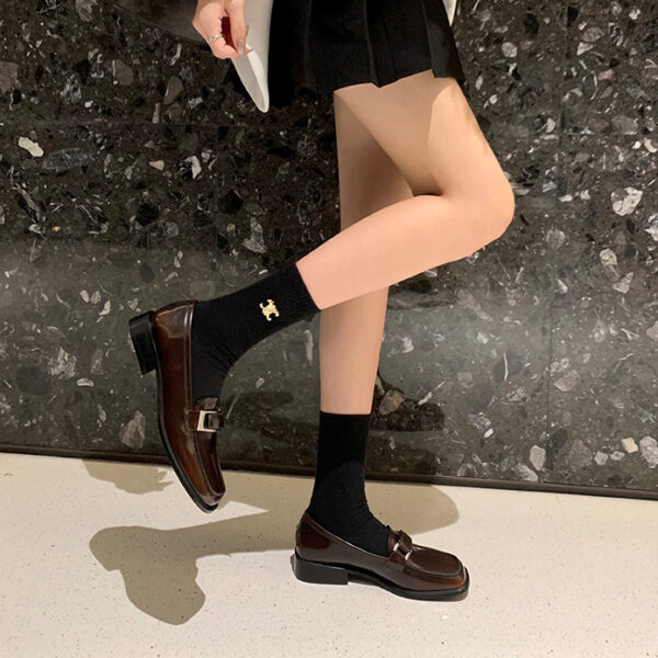 Genuine Leather British-Style Square-Toe Mid-Heel Loafers