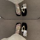 Fashion Metal Geometric Buckle Square Toe Thong Sandals Retro Flat Sandals