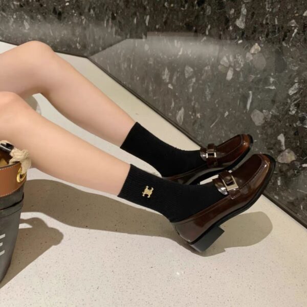 Genuine Leather British-Style Square-Toe Mid-Heel Loafers