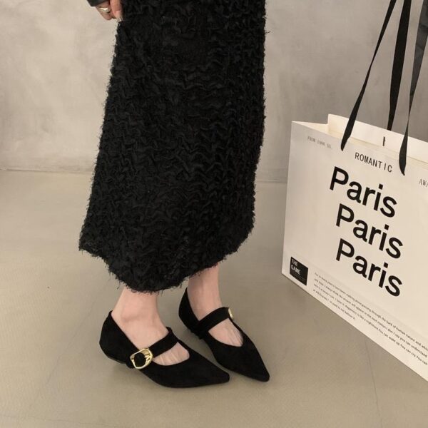 Retro Suede Pointed-Toe Flats with Buckle