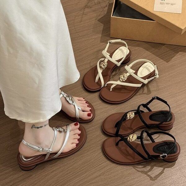 Fashionable Thin-Strap Thong-Toe High-Heel Sandals
