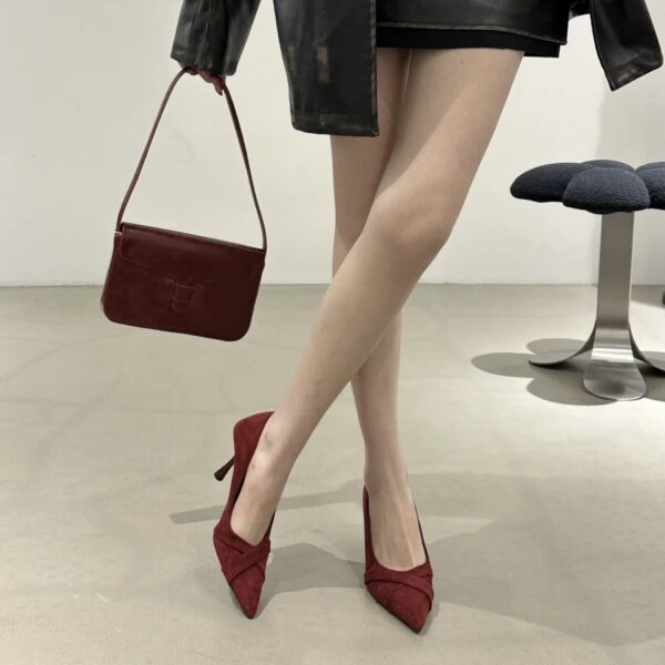 Elegant Velvet Cross-Strap Pointed-Toe High Heels Slim-Heel Commuter Stilettos