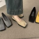 Retro Suede Square-Toe Loafers Low-Heel Comfortable Commuter Flats
