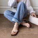 Genuine Leather Square-Toe Diamond-Embellished Sandals with Low Heels