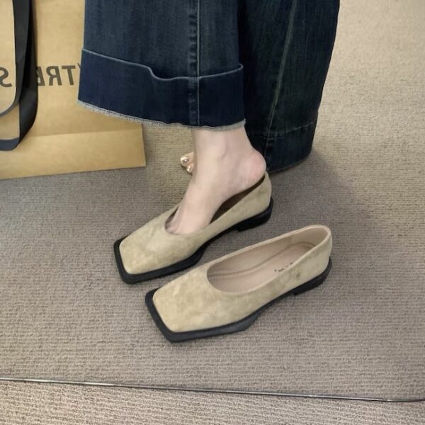 Retro Suede Square-Toe Loafers Low-Heel Comfortable Commuter Flats