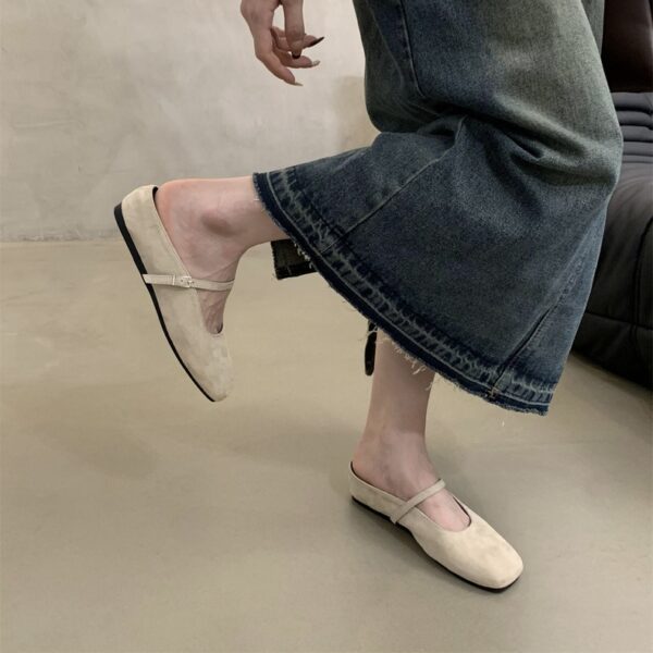 Retro Square-Toe Mary Jane Mules Suede Single-Strap Covered-Toe Sandals