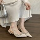 Rhinestone-embellished pointed-toe open-back sandals Elegant stiletto-heel evening and work-appropriate women's shoes