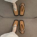 Square-Toe Metal Chain Mary Jane Mules Minimalist Flat Sandals