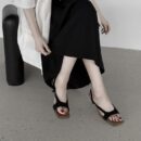 Genuine Leather Vintage Square-Toe High-Heel Sandals