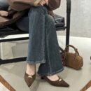 Fashion Metal Buckle Pointed-Toe Shoes Retro Slim-Heel Mid-Heel Commuter Shoes