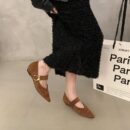 Retro Suede Pointed-Toe Flats with Buckle