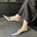 Multi-Color Retro Fashion Pointed-Toe Open-Back Sandals Metal Buckle Stiletto Party Heels