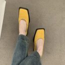 Retro Suede Square-Toe Loafers Low-Heel Comfortable Commuter Flats