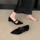 Retro Suede Pointed - Toe Mary Janes with Buckle Straps