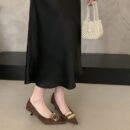 French style metal buckle pointed toe mid-heel shoes, suede mid-heel retro commuter women's shoes