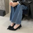 Suede Square-Toe Stiletto Heels Retro Minimalist Commuter Heels