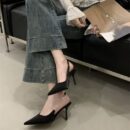 Rhinestone Chain Backless Pointed-Toe High Heels Slim-Heel Pumps for Commuting and Parties