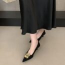 French style metal buckle pointed toe mid-heel shoes, suede mid-heel retro commuter women's shoes