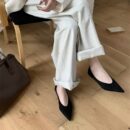Retro suede pointed-toe low-heel flat shoes
