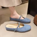 Retro Suede Mary Jane Mules Square-Toe Flat-Soled Multi-Color Sandals
