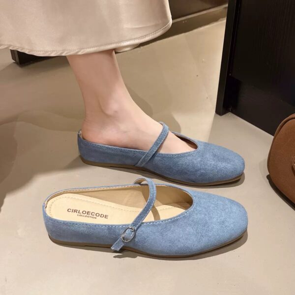 Retro Suede Mary Jane Mules Square-Toe Flat-Soled Multi-Color Sandals