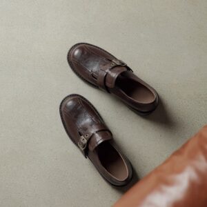 Vintage Buckle Leather Loafers - Elegant Low - Heel Shoes