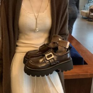 Genuine Leather Vintage Buckle-Fastened Chunky-Sole Loafers