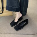 Retro Suede Square-Toe Loafers Low-Heel Comfortable Commuter Flats