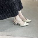 Retro Pleated Pointed-Toe Open-Back Pumps Slim-Heel French-Style Commuter Heels